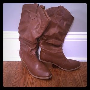 Camel color slouchy cowgirl boots